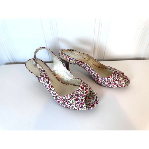 Etienne Aigner Heels Women's Pink Floral Size 7.5 US Peep Toe Sling Back - Picture 3 of 8